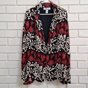 Red & Black Floral Patterned Women's Blazer. Size 18